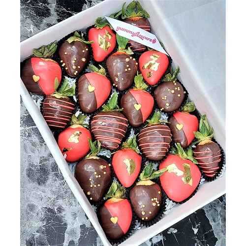 20pcs Black Red & Gold Leaf Chocolate Strawberries Gift Box